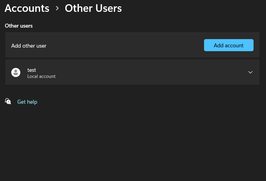Windows Accounts — Family & other users