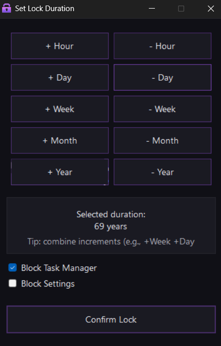 Lock dialog and options