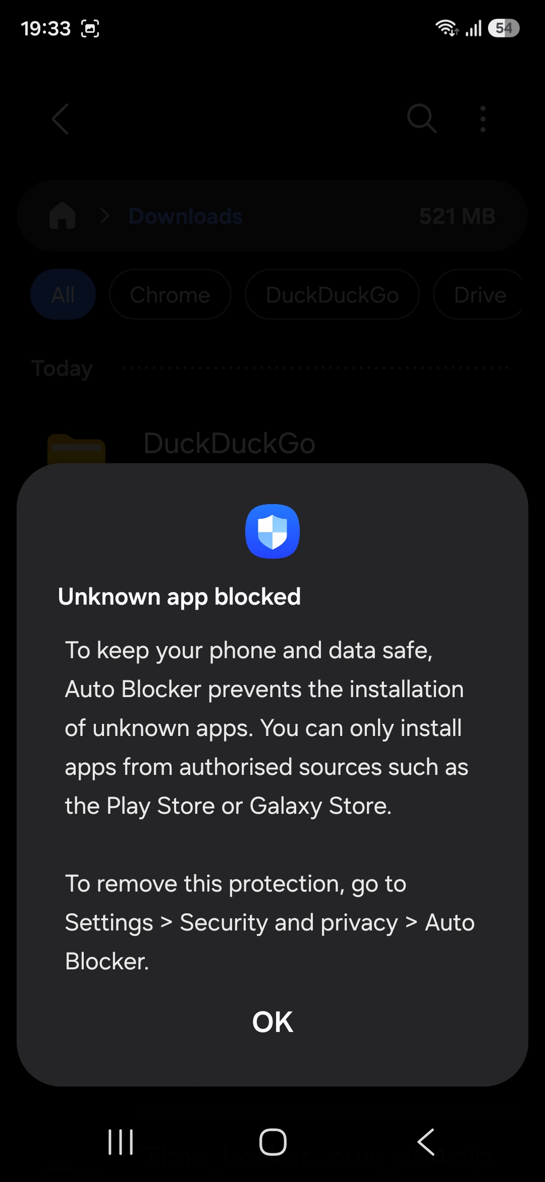 Samsung Auto Blocker warning while installing NSFW Locker