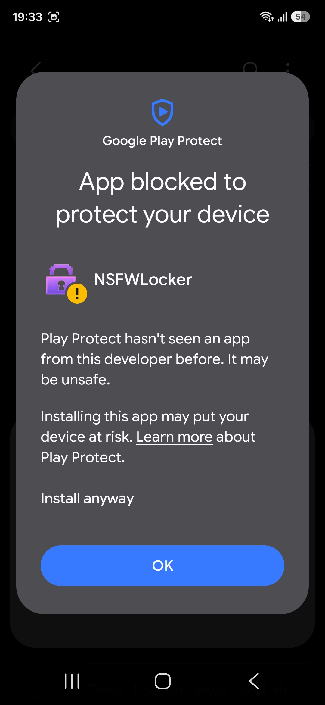 Google Play Protect warning with Install anyway option