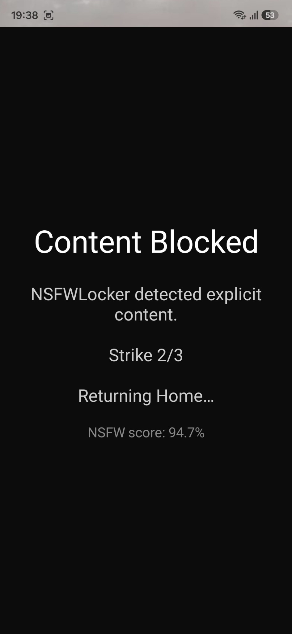 NSFW Locker Content Blocked screen after explicit content detection